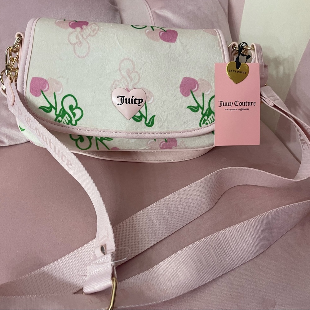 Juicy Couture Pink and Green Heart Shoulder Bag